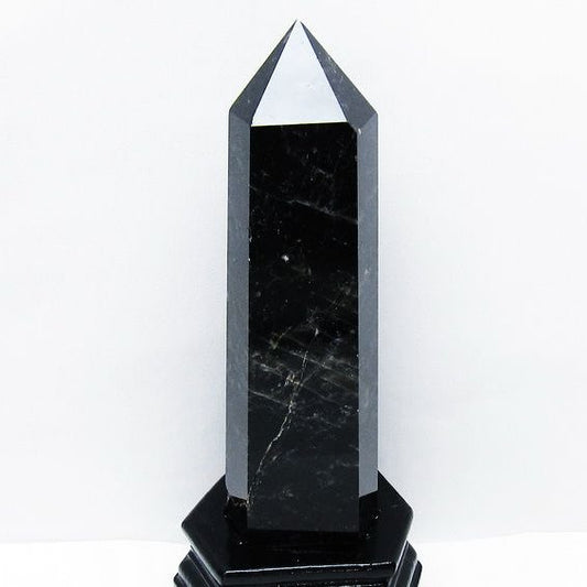 1.1Kg モリオン 黒水晶 六角柱 台座付属 一点物 152-4019