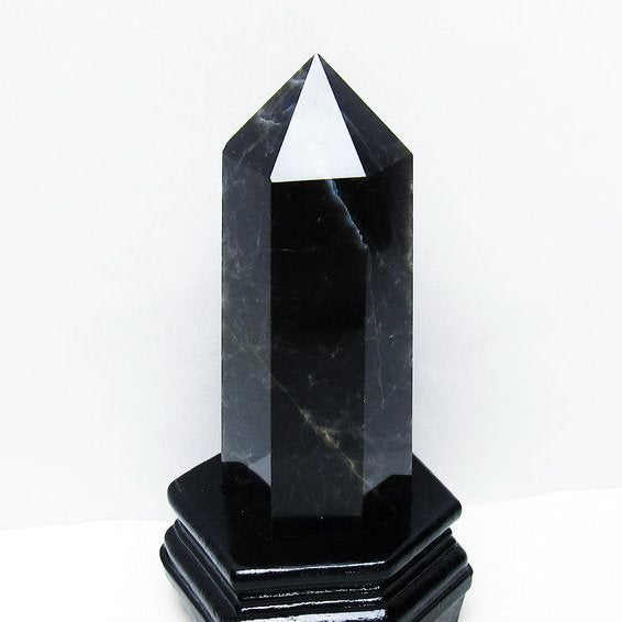 モリオン 黒水晶 六角柱 台座付属 一点物 152-4024