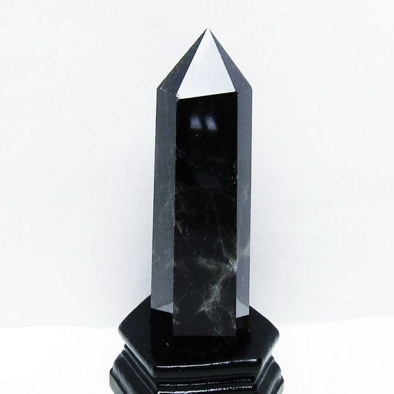 モリオン 黒水晶 六角柱 台座付属 一点物 152-4026