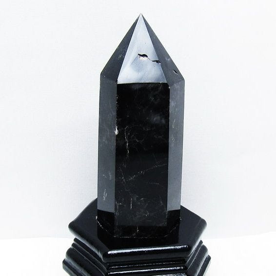 モリオン 黒水晶 六角柱 台座付属 一点物 152-4035