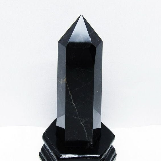 モリオン 黒水晶 六角柱 台座付属 一点物 152-4036