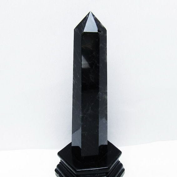 モリオン 黒水晶 六角柱 台座付属 一点物 152-4046