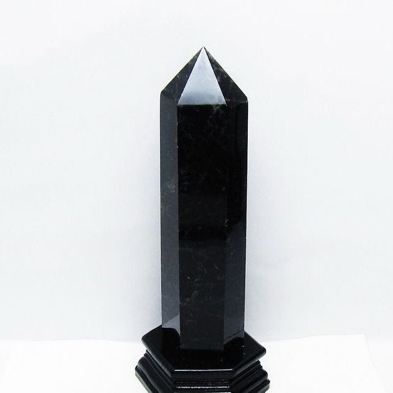 1.2Kg モリオン 黒水晶 六角柱 台座付属 一点物 152-4048