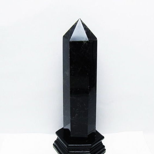 1.2Kg モリオン 黒水晶 六角柱 台座付属 一点物 152-4048