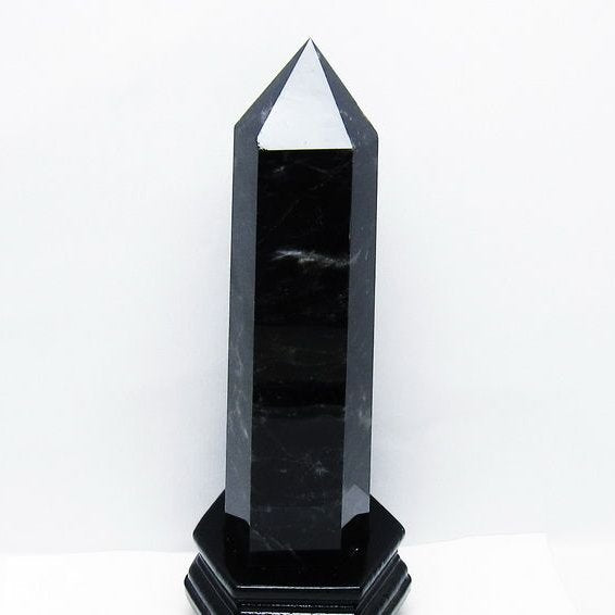 1.6Kg モリオン 黒水晶 六角柱 台座付属 一点物 152-4050