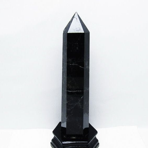 1.2Kg モリオン 黒水晶 六角柱 台座付属 一点物 152-4053