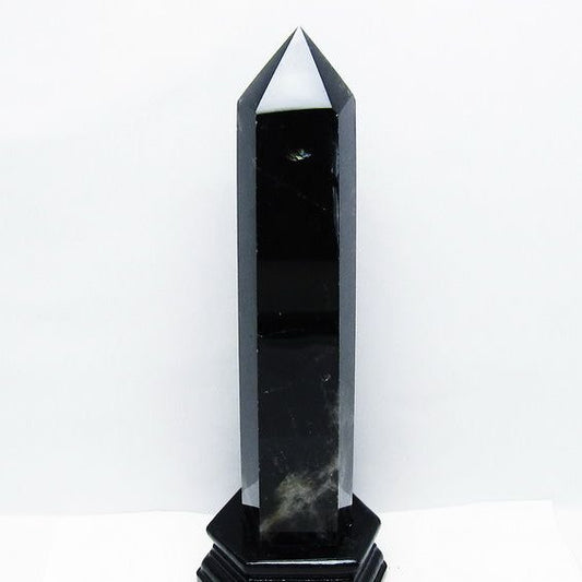 1.4Kg モリオン 黒水晶 六角柱 台座付属 一点物 152-4054
