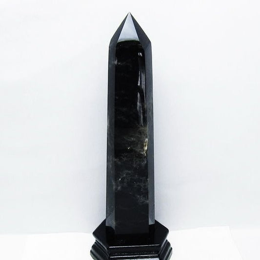 1.6Kg モリオン 黒水晶 六角柱 台座付属 一点物 152-4055