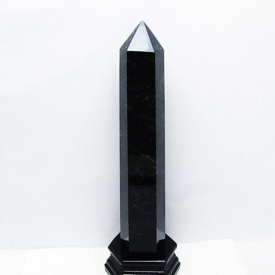 1.5Kg モリオン 黒水晶 六角柱 台座付属 一点物 152-4056