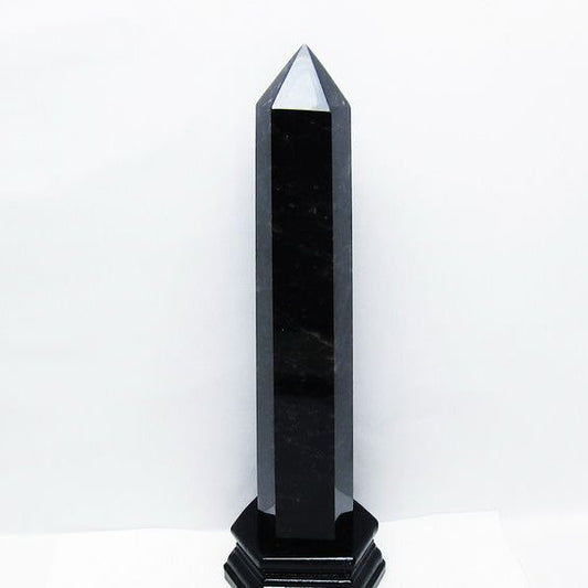 1.5Kg モリオン 黒水晶 六角柱 台座付属 一点物 152-4056