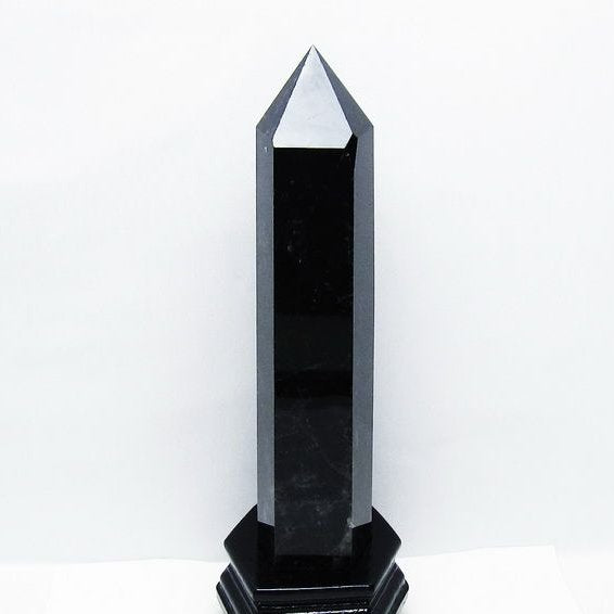 1.6Kg モリオン 黒水晶 六角柱 台座付属 一点物 152-4058