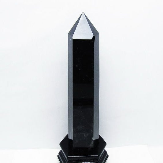 1.6Kg モリオン 黒水晶 六角柱 台座付属 一点物 152-4058
