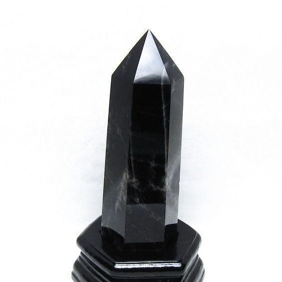 モリオン 六角柱 黒水晶 ポイント 置物 一点物 台座付属 152-4286
