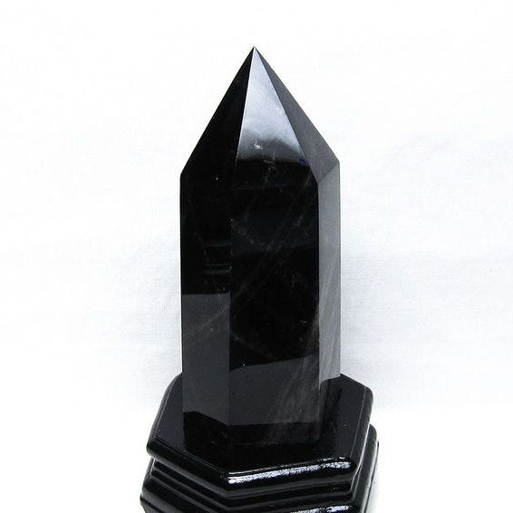 1.2Kg モリオン 六角柱 黒水晶 ポイント 置物 一点物 台座付属 152-4289