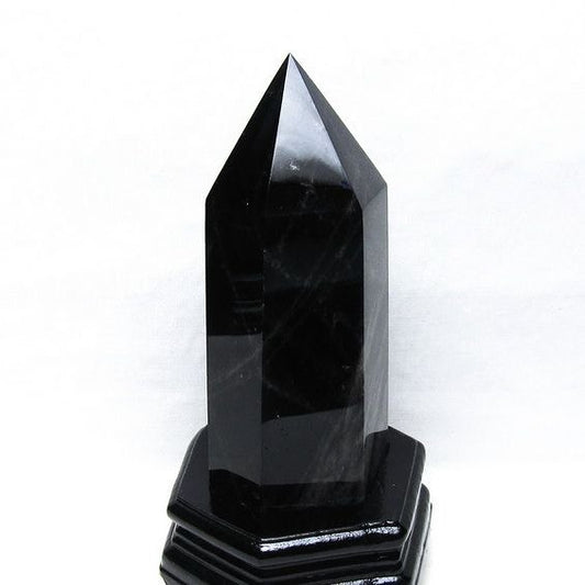 1.2Kg モリオン 六角柱 黒水晶 ポイント 置物 一点物 台座付属 152-4289