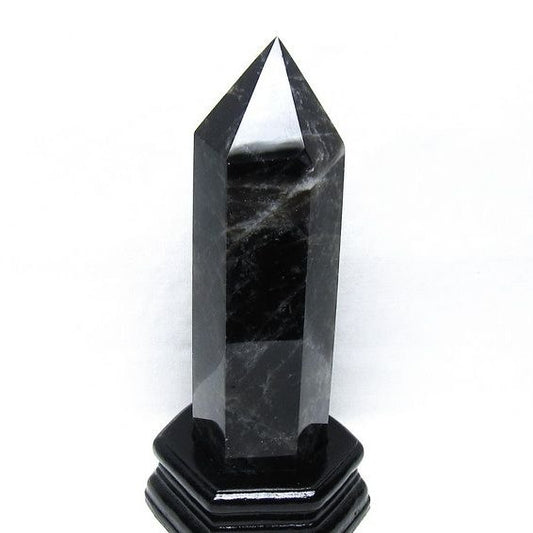 1.1Kg モリオン 六角柱 黒水晶 ポイント 置物 一点物 台座付属 152-4293
