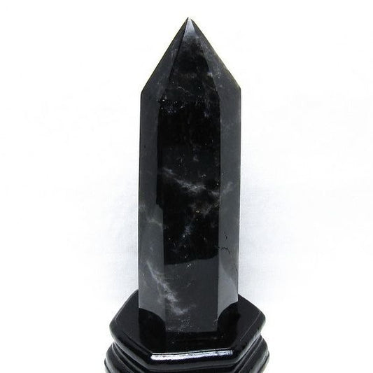1Kg モリオン 六角柱 黒水晶 ポイント 置物 一点物 台座付属 152-4294