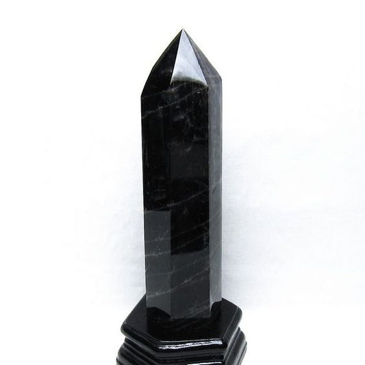 1.1Kg モリオン 六角柱 黒水晶 ポイント 置物 一点物 台座付属 152-4300