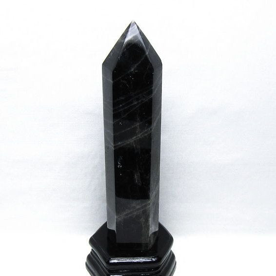 1.2Kg モリオン 六角柱 黒水晶 ポイント 置物 一点物 台座付属 152-4301