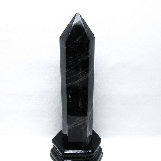1.2Kg モリオン 六角柱 黒水晶 ポイント 置物 一点物 台座付属 152-4301