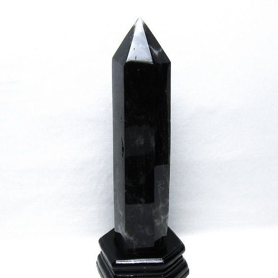 1.3Kg モリオン 六角柱 黒水晶 ポイント 置物 一点物 台座付属 152-4303
