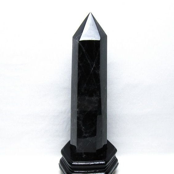 1.8Kg モリオン 六角柱 黒水晶 ポイント 置物 一点物 台座付属 152-4304