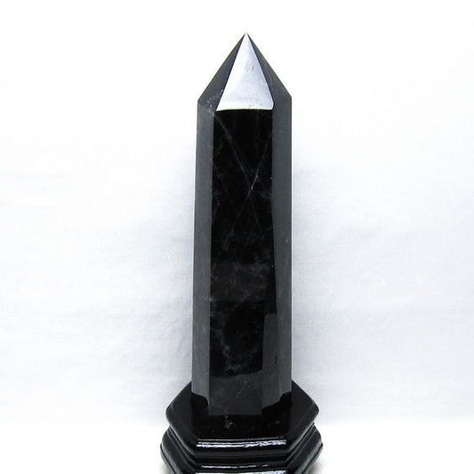 1.8Kg モリオン 六角柱 黒水晶 ポイント 置物 一点物 台座付属 152-4304