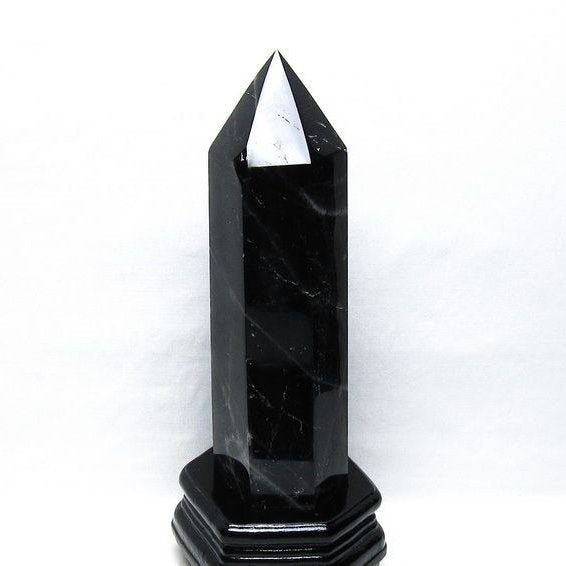 1.5Kg モリオン 六角柱 黒水晶 ポイント 置物 一点物 台座付属 152-4306