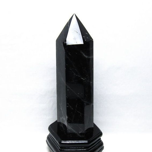 1.5Kg モリオン 六角柱 黒水晶 ポイント 置物 一点物 台座付属 152-4306
