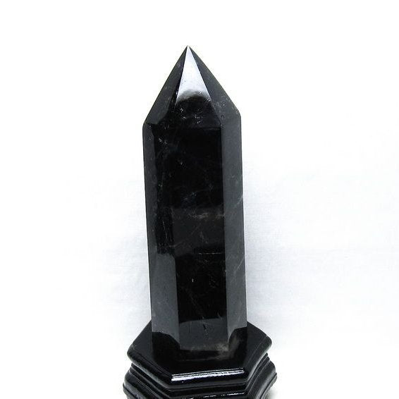 1.5Kg モリオン 六角柱 黒水晶 ポイント 置物 一点物 台座付属 152-4307