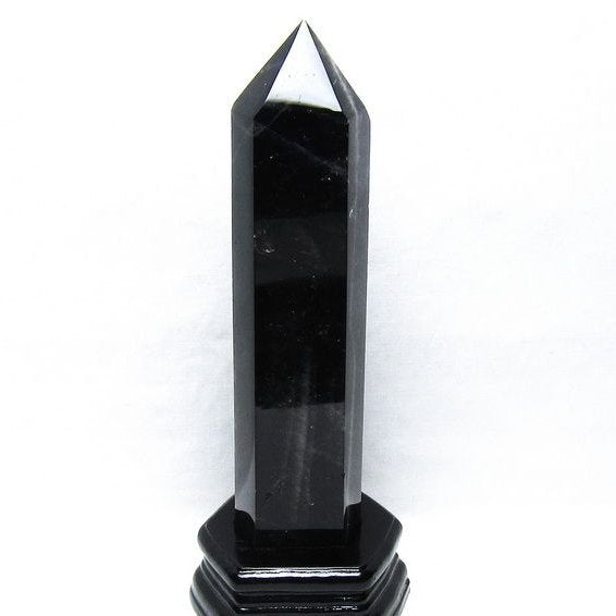 1Kg モリオン 六角柱 黒水晶 ポイント 置物 一点物 台座付属 152-4309