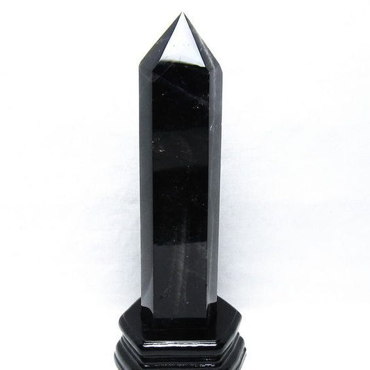 1Kg モリオン 六角柱 黒水晶 ポイント 置物 一点物 台座付属 152-4309
