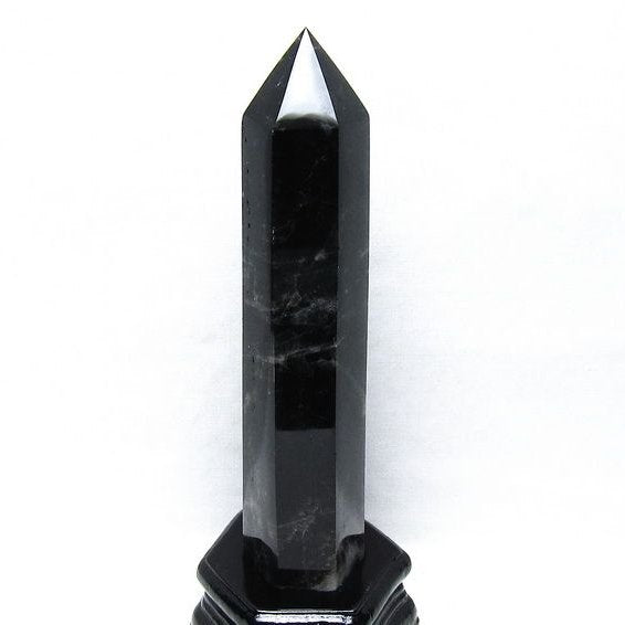 モリオン 六角柱 黒水晶 ポイント 置物 一点物 台座付属 152-4314