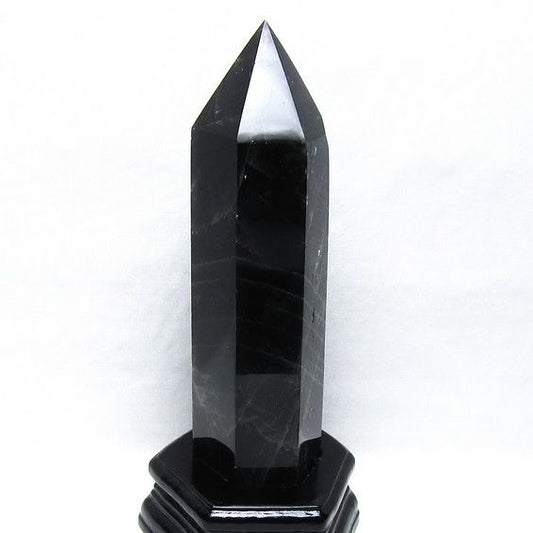1Kg モリオン 六角柱 黒水晶 ポイント 置物 一点物 台座付属 152-4315