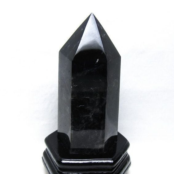 1.5Kg モリオン 六角柱 黒水晶 ポイント 置物 一点物 台座付属 152-4317