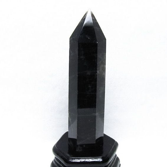 黒水晶 六角柱 モリオン ポイント 置物 一点物 台座付属 152-4326