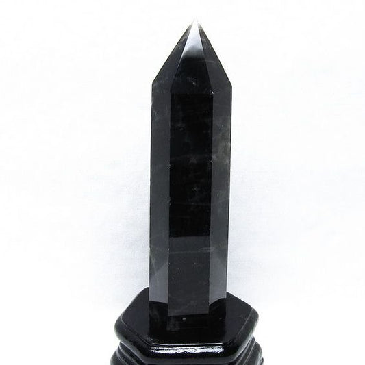 黒水晶 六角柱 モリオン ポイント 置物 一点物 台座付属 152-4326