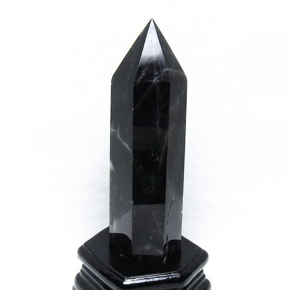 黒水晶 六角柱 モリオン ポイント 置物 一点物 台座付属 152-4327