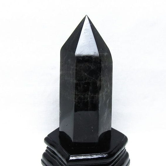 黒水晶 六角柱 モリオン ポイント 置物 一点物 台座付属 152-4329