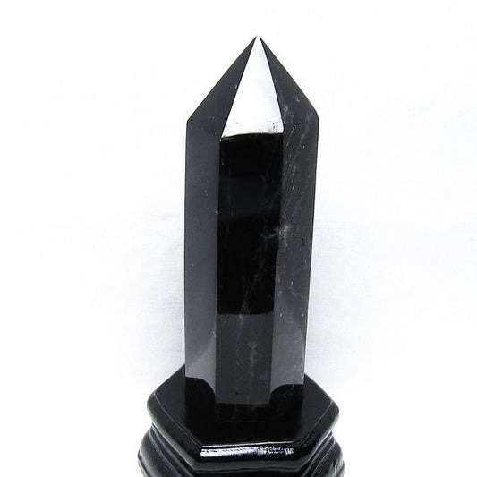 黒水晶 六角柱 モリオン ポイント 置物 一点物 台座付属 152-4336