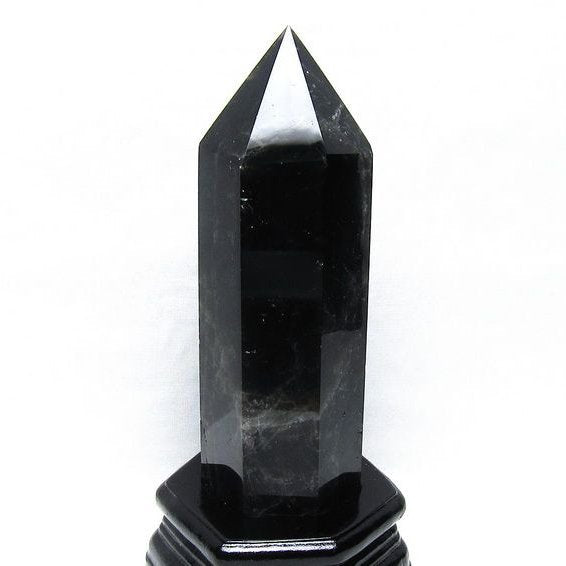 黒水晶 六角柱 モリオン ポイント 置物 一点物 台座付属 152-4338