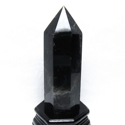 黒水晶 六角柱 モリオン ポイント 置物 一点物 台座付属 152-4338