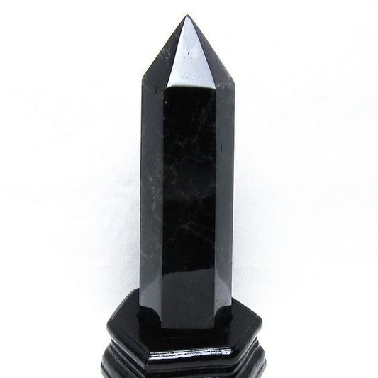 黒水晶 六角柱 モリオン ポイント 置物 一点物 台座付属 152-4341