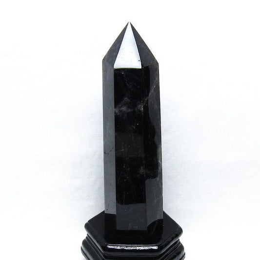 1Kg 黒水晶 六角柱 モリオン ポイント 置物 一点物 台座付属 152-4345