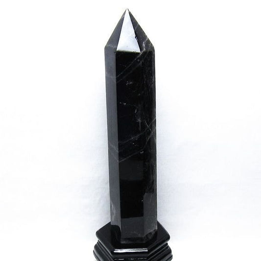 1.8Kg 黒水晶 六角柱 モリオン ポイント 置物 一点物 台座付属 152-4351