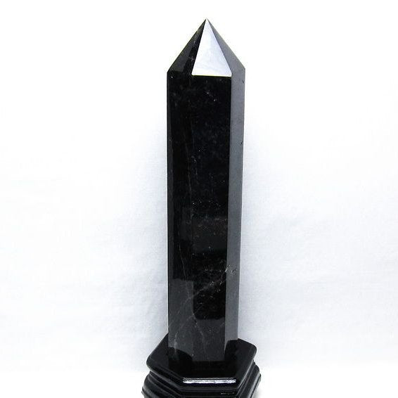 1.8Kg 黒水晶 六角柱 モリオン ポイント 置物 一点物 台座付属 152-4352