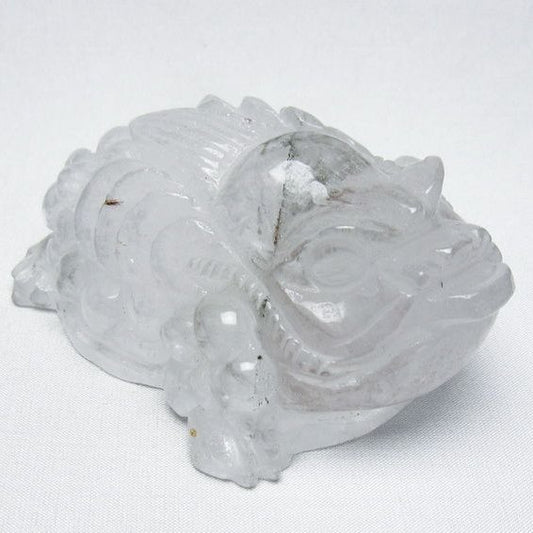 水晶 手彫り-卓上置物-キンセン-金蟾 ガーデンクォーツ 一点物 154-100