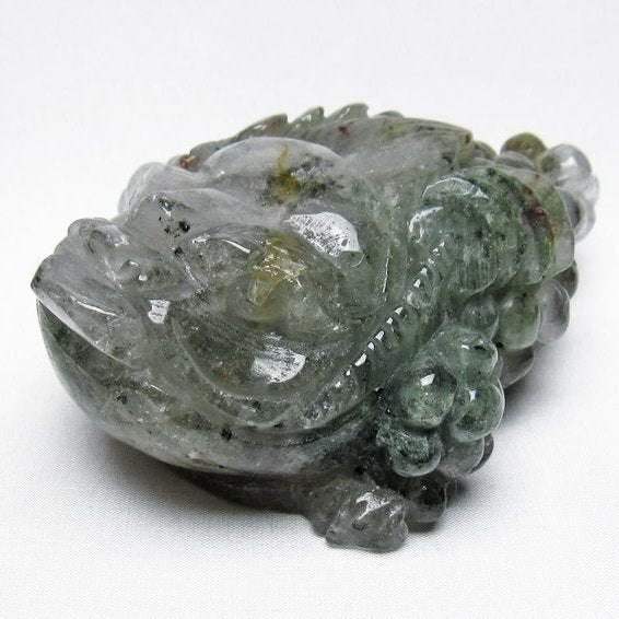 水晶 手彫り-卓上置物-キンセン-金蟾 ガーデンクォーツ 一点物 154-108