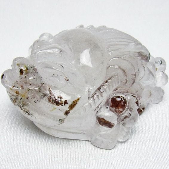 水晶 手彫り-卓上置物-キンセン-金蟾 ガーデンクォーツ 一点物 154-126