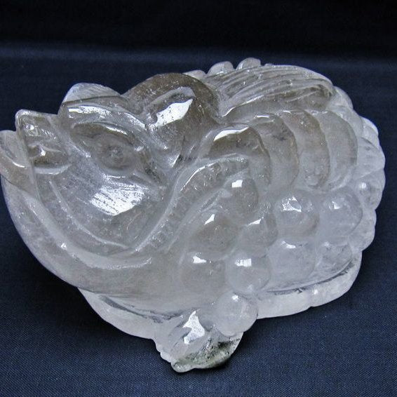 1.1Kg 水晶 手彫り-卓上置物-キンセン-金蟾 一点物 154-69